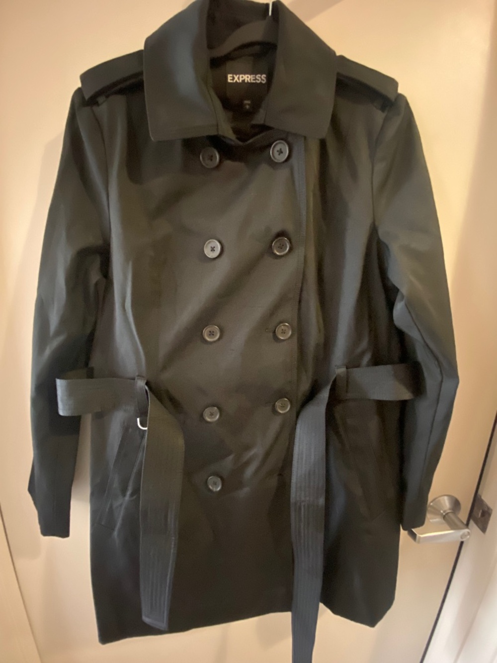 NWT Express Black Double Breasted Trench Coat, L